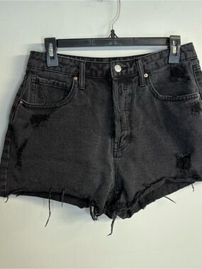 wild fable Black Distressed High-Rise Denim Shorts